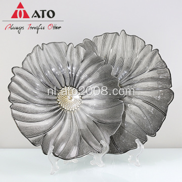 Ato servies grijze bloemvorm decoratief glazen bord